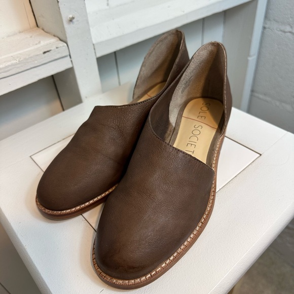 Sole Society Soft Leather Loafers Flats Brown Women’s Size 9.5 Open Sides - Picture 2 of 8